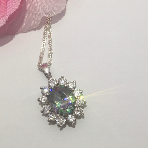 Mystical Rainbow Crystal Solid 925 Stamped Sterling Silver Pendant Necklace - Picture 10 of 13